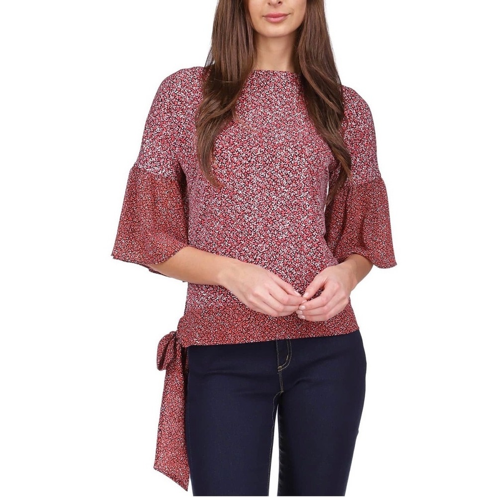 Michael Michael Kors Sangria Red Floral‎ Bell Sleeve Side Tie Top NWT
Small